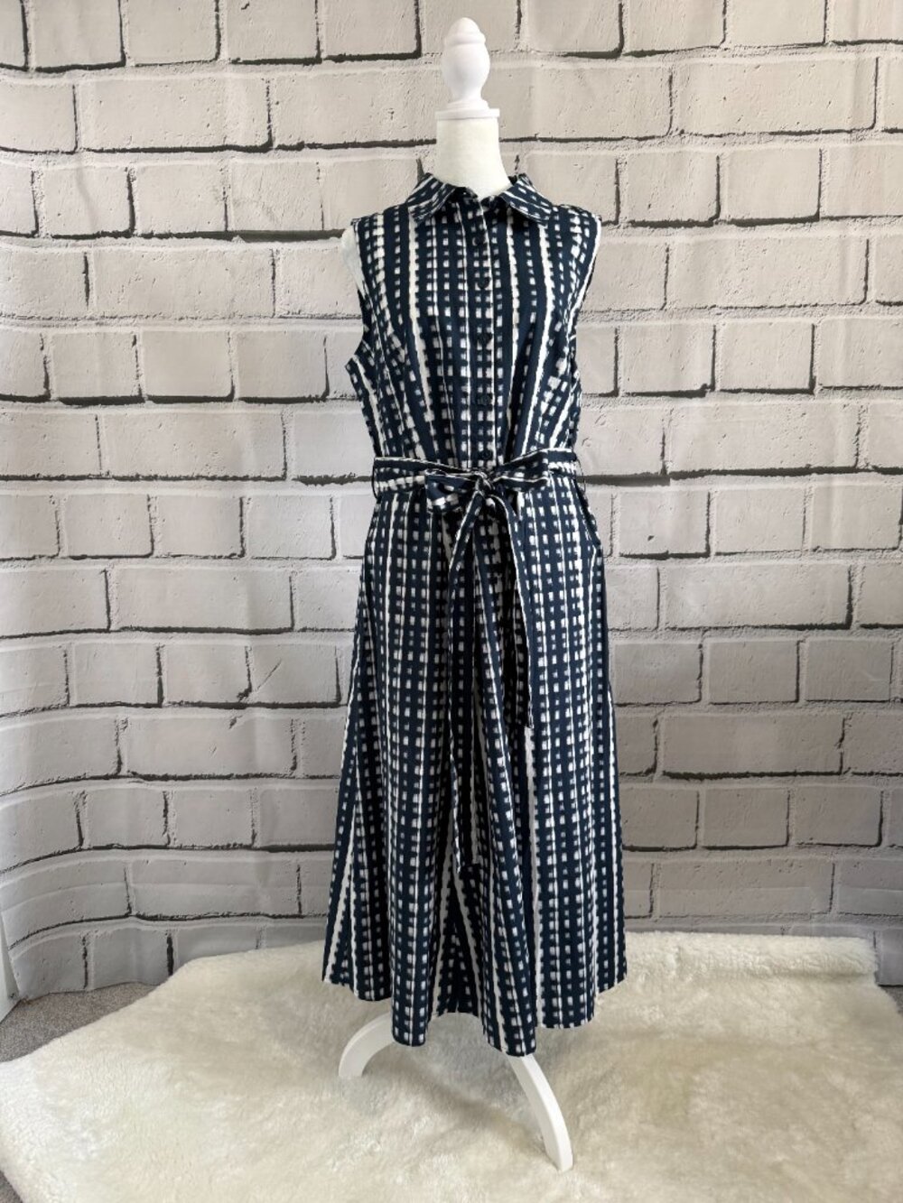NWT Calvin Klein 100% Cotton Belted Sleeveless Shirt Midi Dress Size 10 - Picture 2 of 14